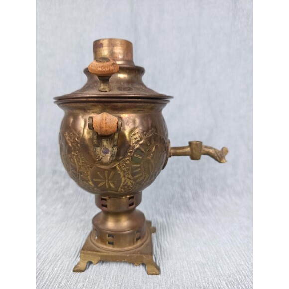 Mini Copper Samovar Water Heater Tea Kettle For Decoration Metal Art Shelf Decor - Picture 4 of 11